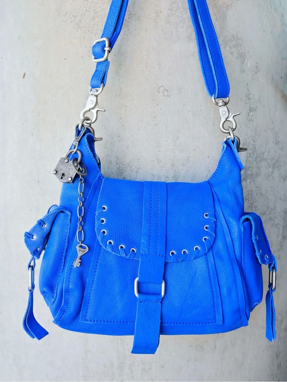 RARE NWT We The Free Baby Leigh Tote Bag with Key Charm in Sapphire
